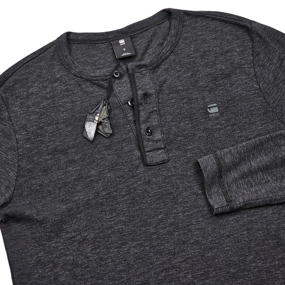G-Star Raw Henley Shirt Mens Small Charcoal Grey Core Granddad Slim Minimalist